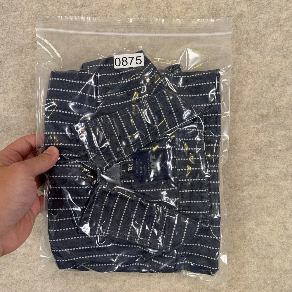LC King Wabash Stripe Short Sleeve Shirt Mens XXL Blue Workwear USA Made Denim